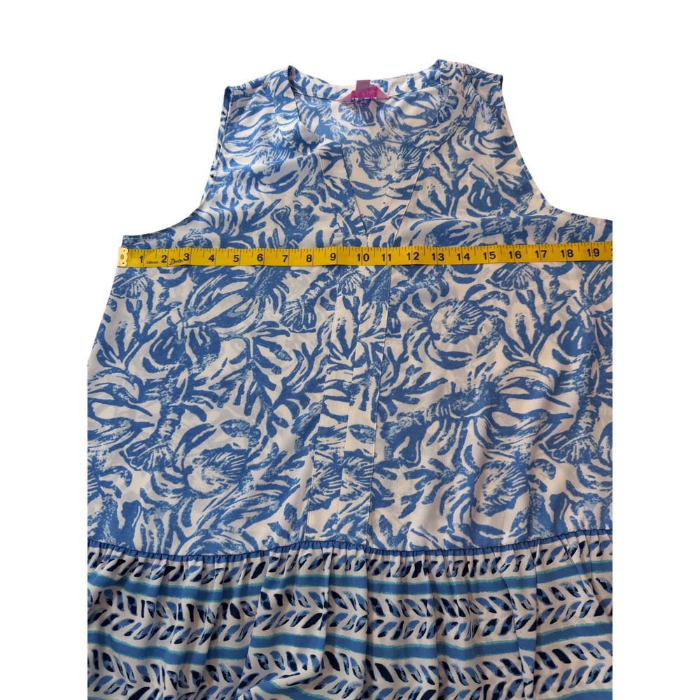 Lilly Pulitzer Blue White Lobster Coral Print Ruffle Peplum Top 29687 Womens M - Picture 3 of 8